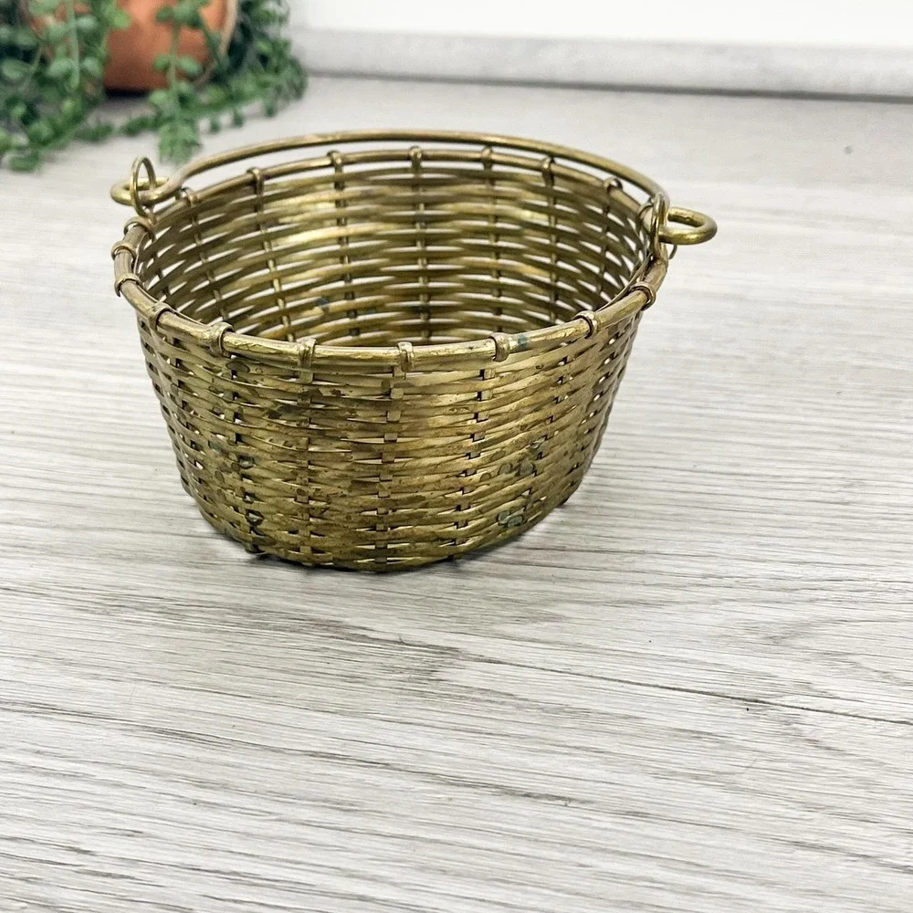 Vintage Woven Brass Basket Bowl - Made in‎ India